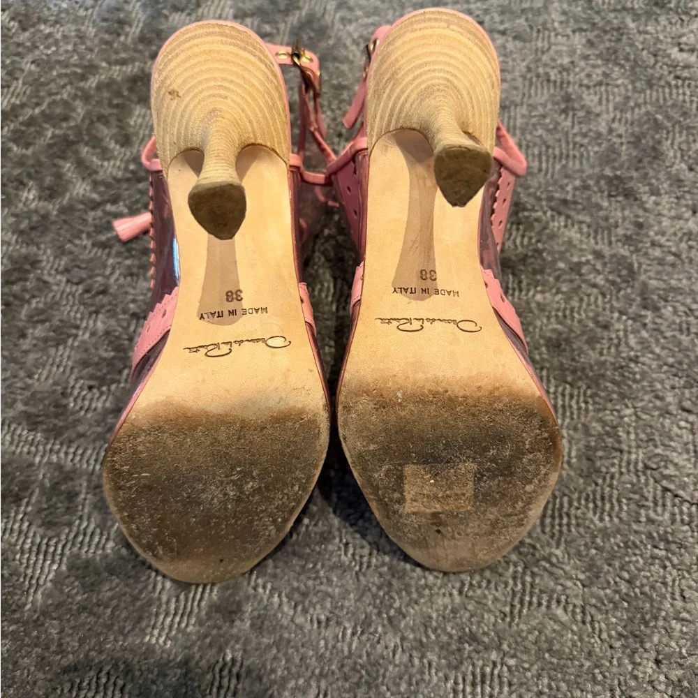 Oscar de la Renta PVC and Leather Pink Lace-Up Heels